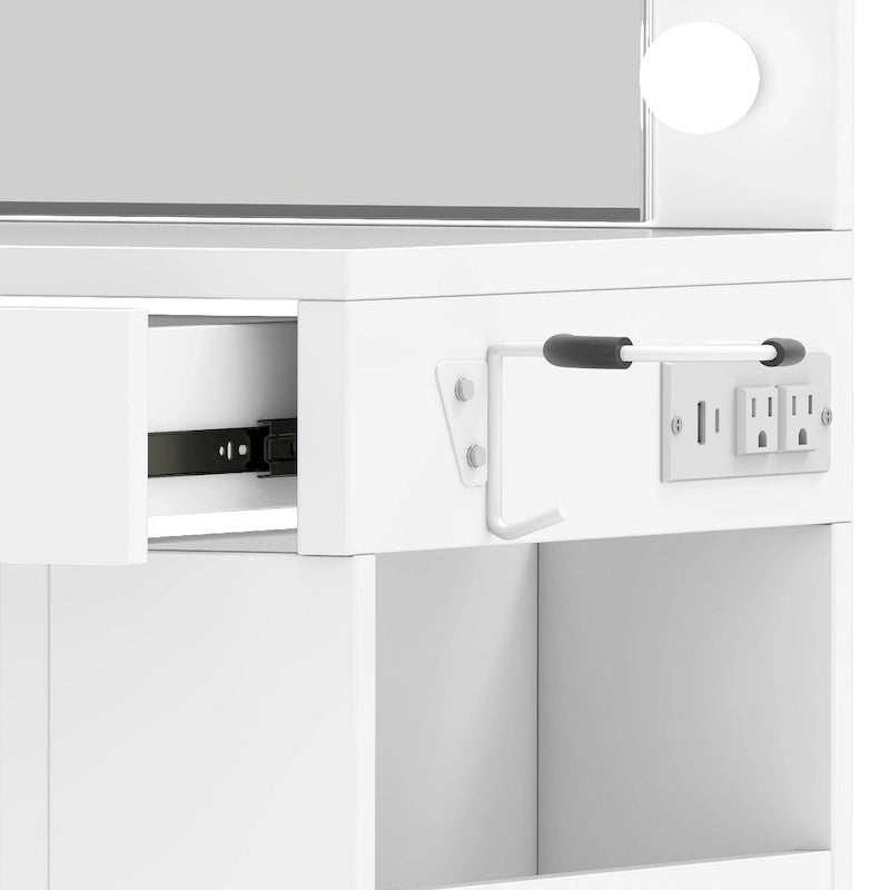 Coiffeuse de chambre à coucher de 39,5 po de largeur avec miroir, prises de courant et support pour sèche-cheveux