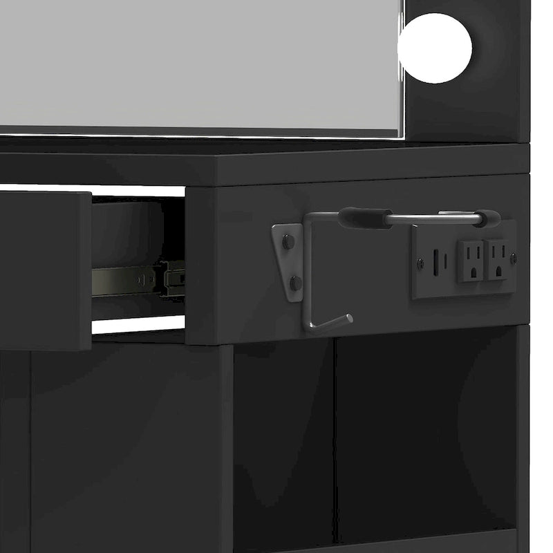 Coiffeuse de chambre à coucher de 39,5 po de largeur avec miroir, prises de courant et support pour sèche-cheveux