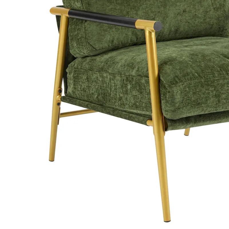 Fauteuil d'appoint moderne avec coussins moelleux, cadre métallique minimaliste et accoudoirs en bois