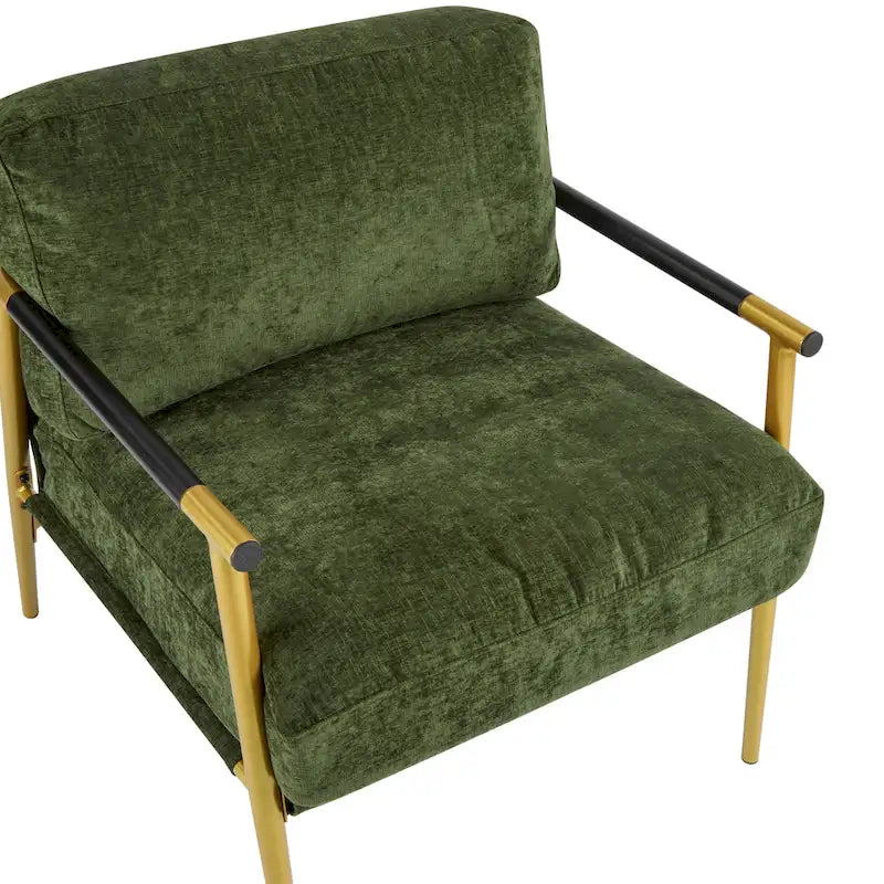 Fauteuil d'appoint moderne avec coussins moelleux, cadre métallique minimaliste et accoudoirs en bois
