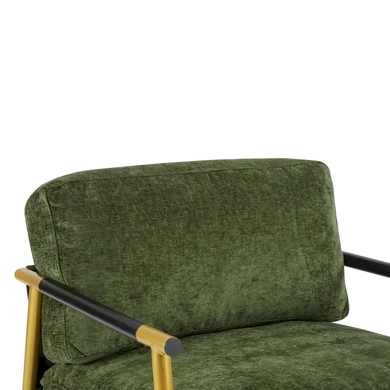 Fauteuil d'appoint moderne avec coussins moelleux, cadre métallique minimaliste et accoudoirs en bois