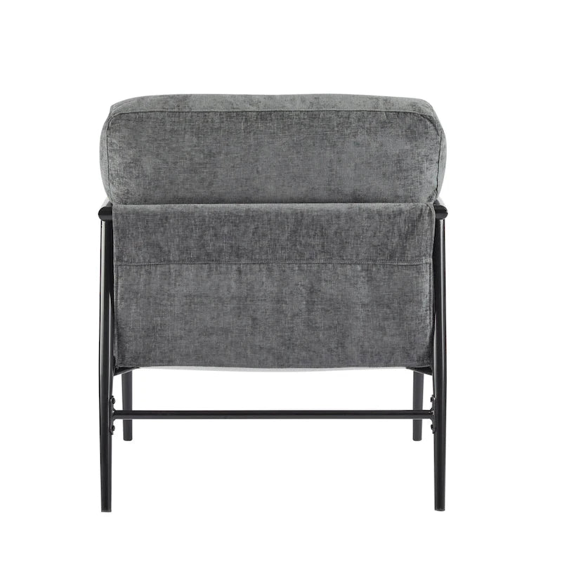 Fauteuil d'appoint moderne avec coussins moelleux, cadre métallique minimaliste et accoudoirs en bois