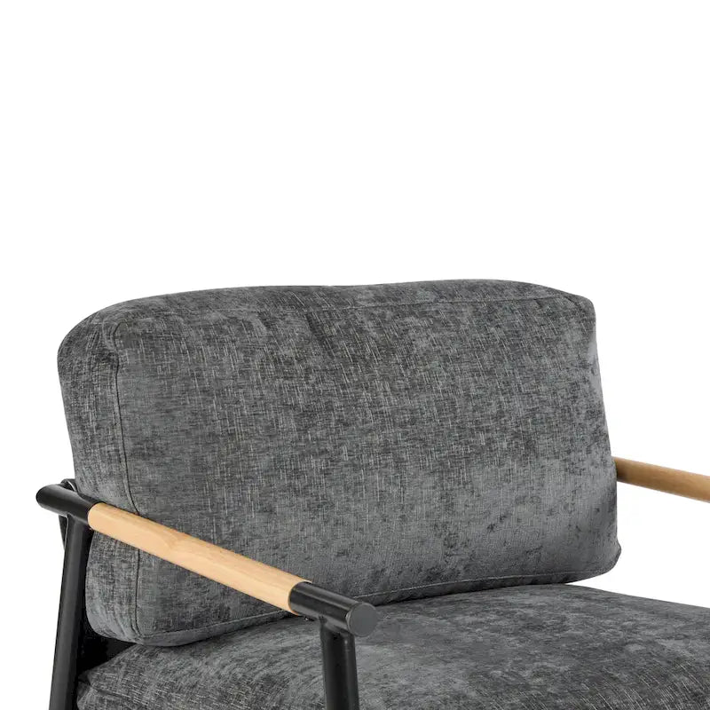 Fauteuil d'appoint moderne avec coussins moelleux, cadre métallique minimaliste et accoudoirs en bois