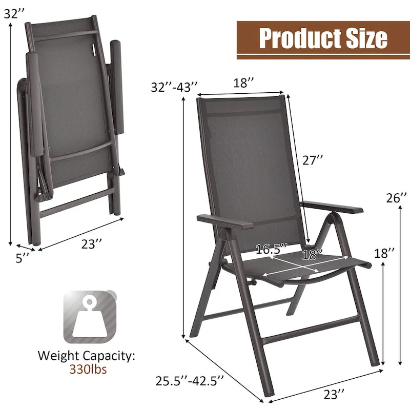 2 Chaises Pliantes de Jardin en Aluminium, Dossier Réglable – Voir détails