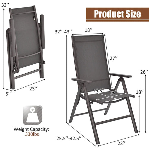 2 Chaises Pliantes de Jardin en Aluminium, Dossier Réglable – Voir détails