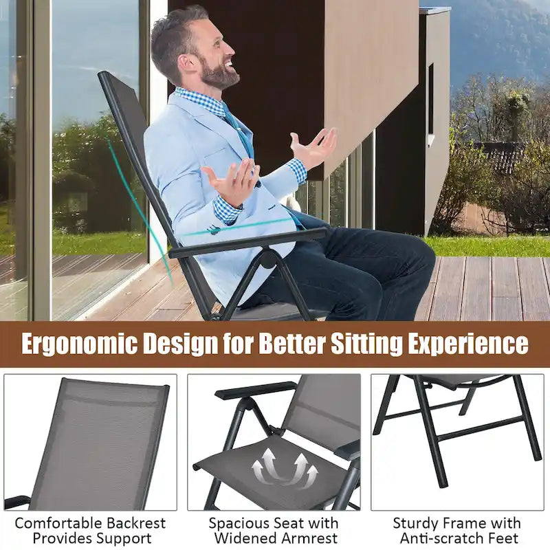 2 Chaises Pliantes de Jardin en Aluminium, Dossier Réglable – Voir détails