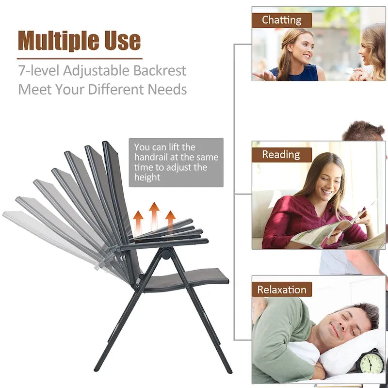 2 Chaises Pliantes de Jardin en Aluminium, Dossier Réglable – Voir détails