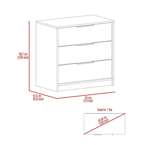 FM Furniture Washington 3 Drawer Dresser with Metal Handles