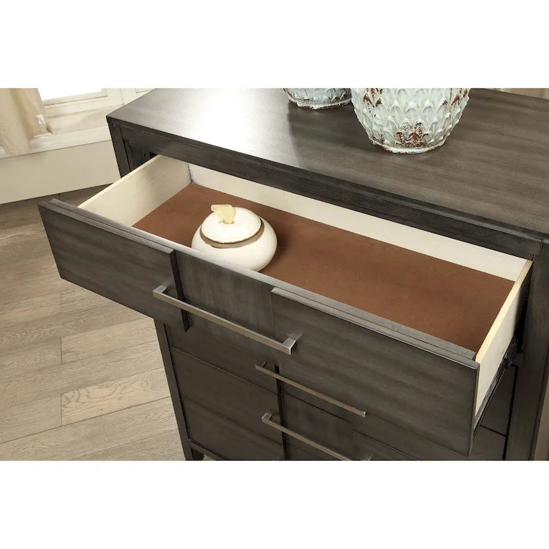 Commode à 5 tiroirs en bois massif de style transitionnel