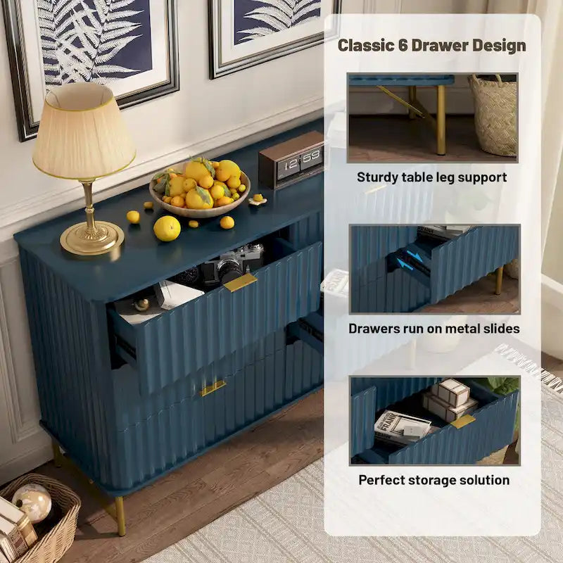 Commode d'appoint moderne en MDF à 6 tiroirs