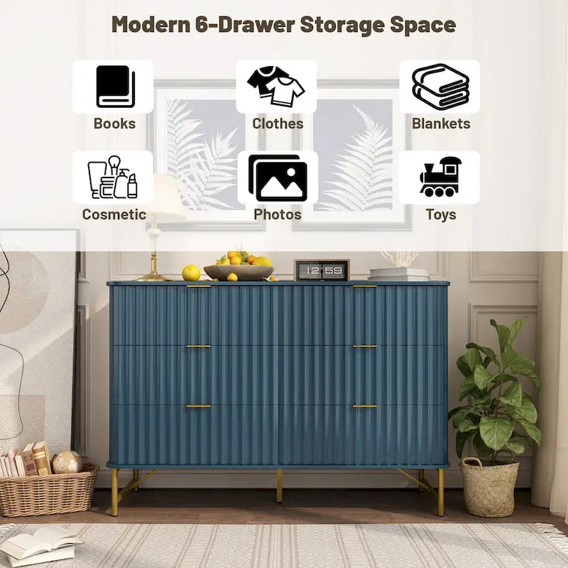 Commode d'appoint moderne en MDF à 6 tiroirs