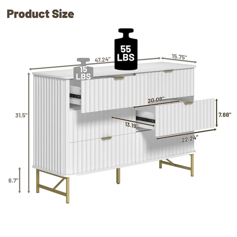 Commode d'appoint moderne en MDF à 6 tiroirs
