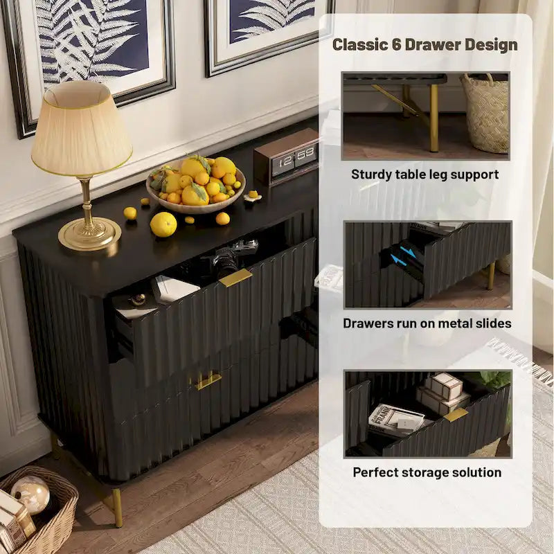 Commode d'appoint moderne en MDF à 6 tiroirs
