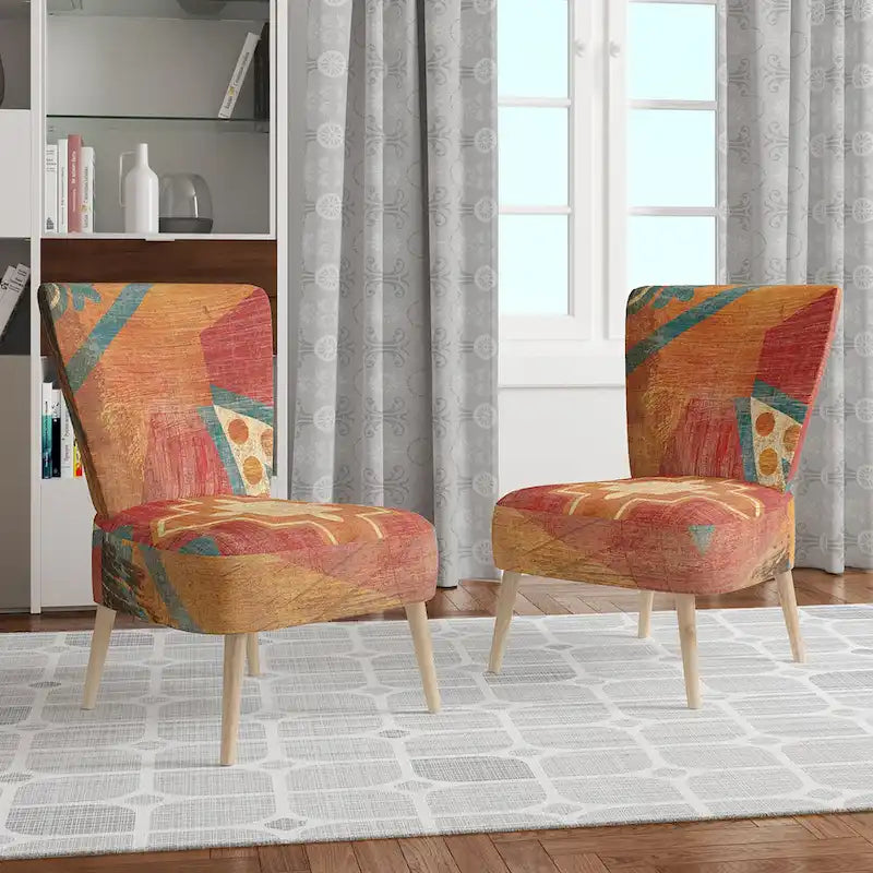 Chaise d'appoint bohème chic rembourrée - Collage de carreaux marocains oranges - Fauteuil