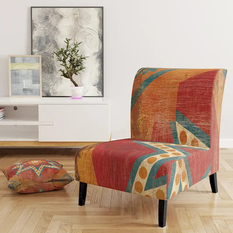 Chaise d'appoint bohème chic rembourrée - Collage de carreaux marocains oranges - Fauteuil