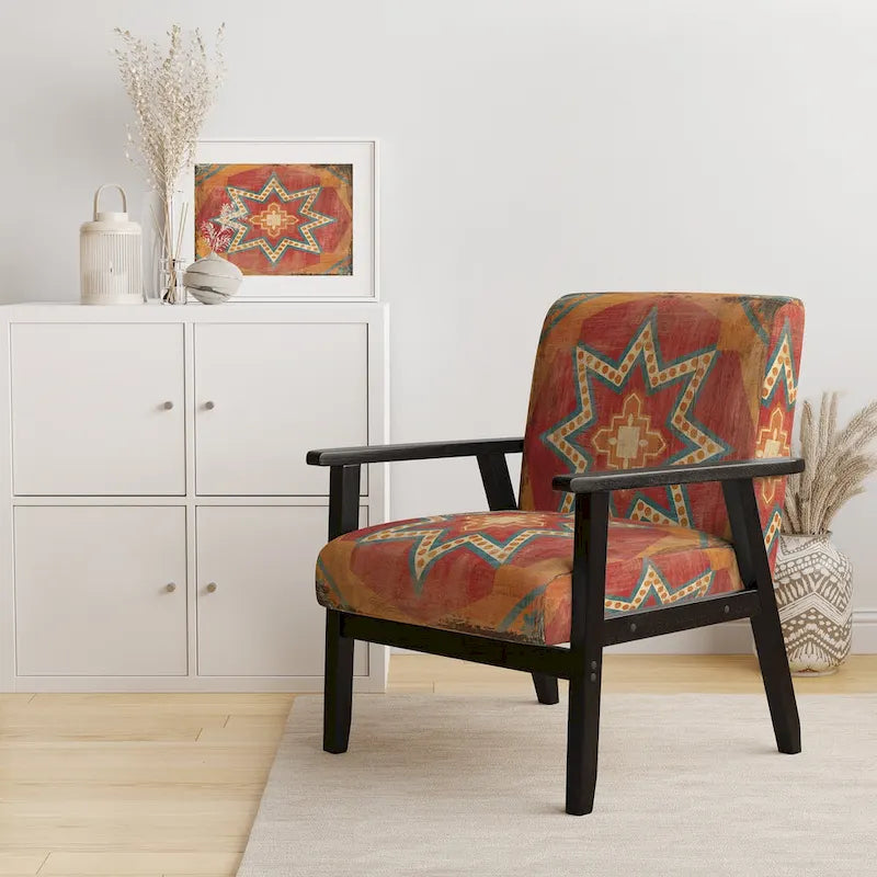 Chaise d'appoint bohème chic rembourrée - Collage de carreaux marocains oranges - Fauteuil