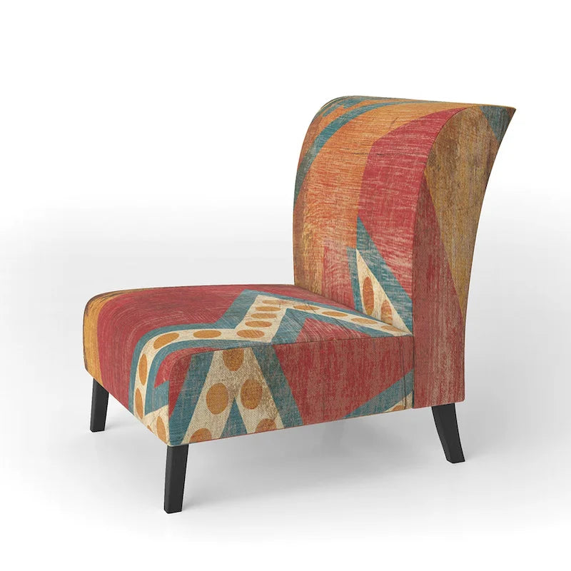 Chaise d'appoint bohème chic rembourrée - Collage de carreaux marocains oranges - Fauteuil