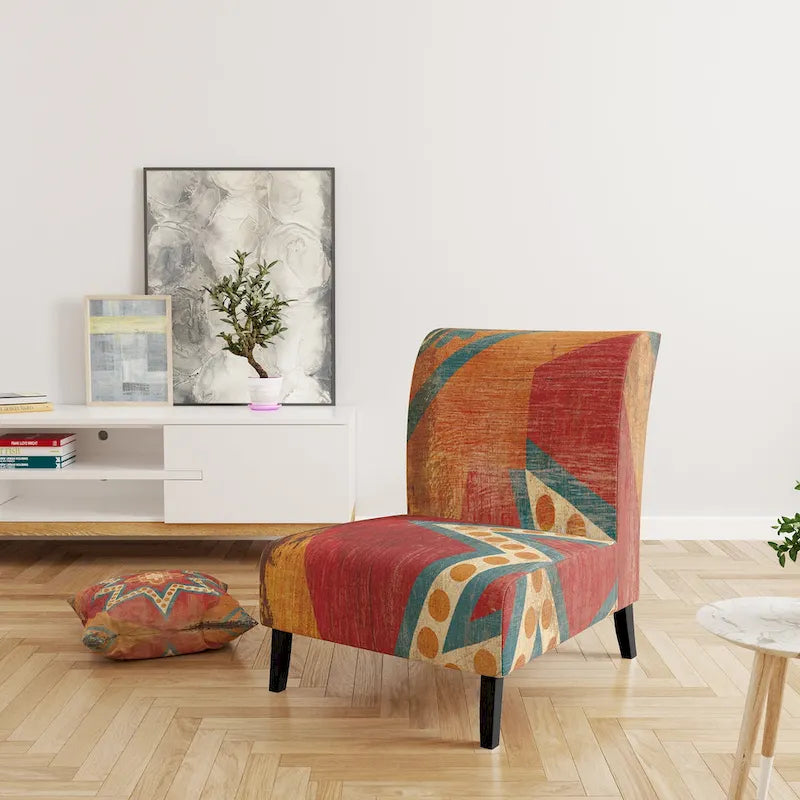 Chaise d'appoint bohème chic rembourrée - Collage de carreaux marocains oranges - Fauteuil