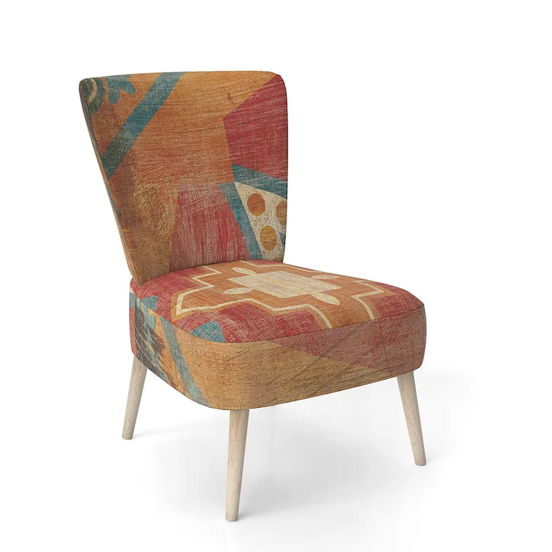 Chaise d'appoint bohème chic rembourrée - Collage de carreaux marocains oranges - Fauteuil