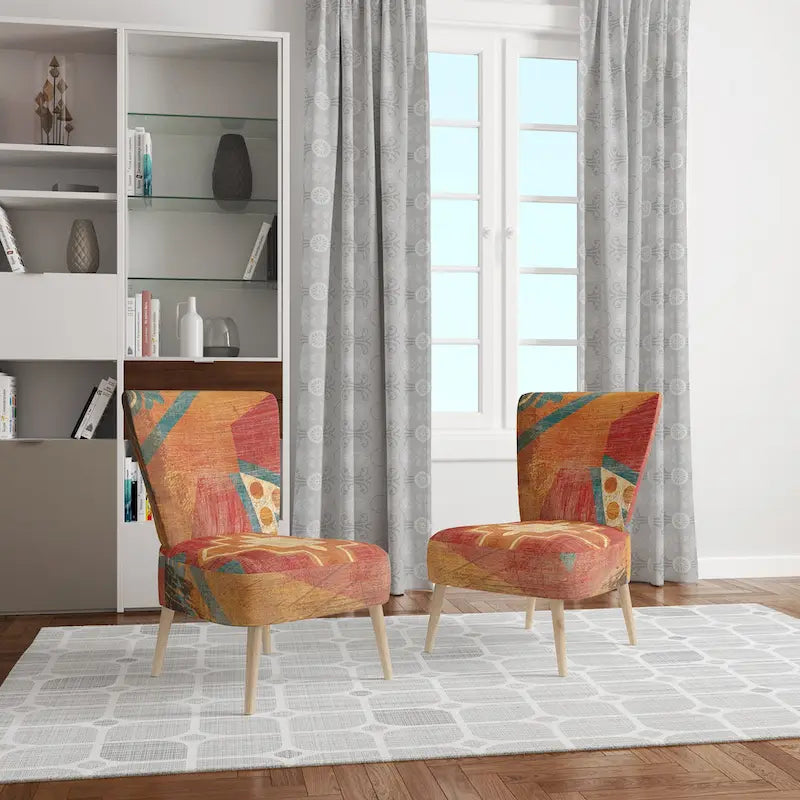 Chaise d'appoint bohème chic rembourrée - Collage de carreaux marocains oranges - Fauteuil