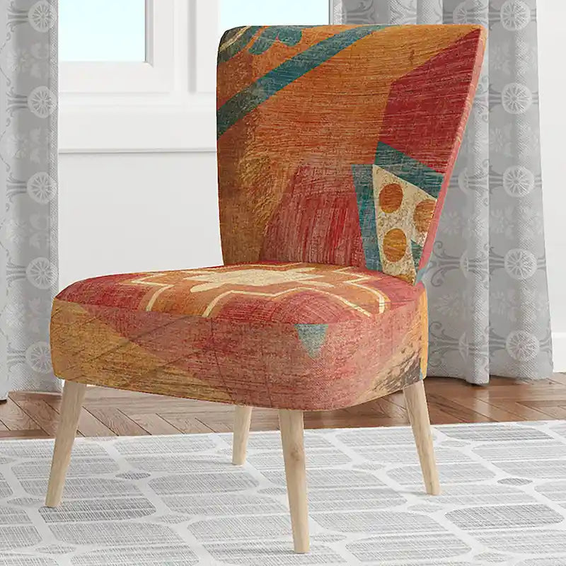 Chaise d'appoint bohème chic rembourrée - Collage de carreaux marocains oranges - Fauteuil
