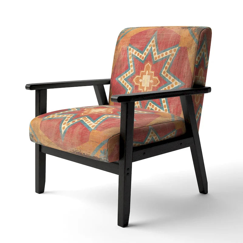 Chaise d'appoint bohème chic rembourrée - Collage de carreaux marocains oranges - Fauteuil