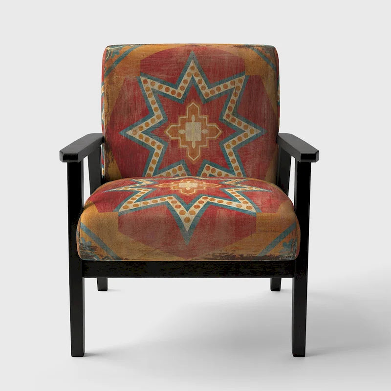 Chaise d'appoint bohème chic rembourrée - Collage de carreaux marocains oranges - Fauteuil