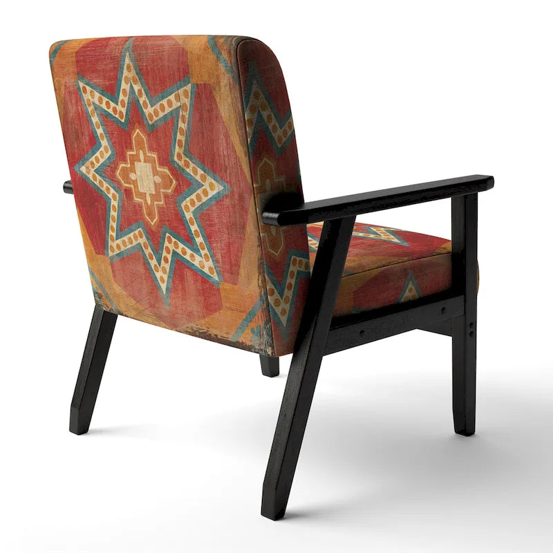 Chaise d'appoint bohème chic rembourrée - Collage de carreaux marocains oranges - Fauteuil