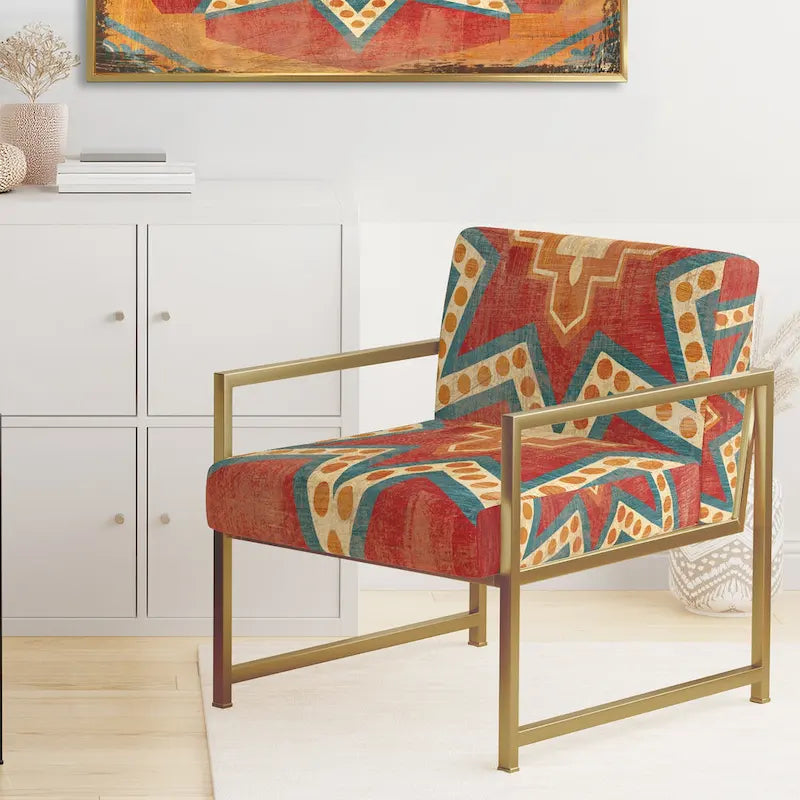 Chaise d'appoint bohème chic rembourrée - Collage de carreaux marocains oranges - Fauteuil