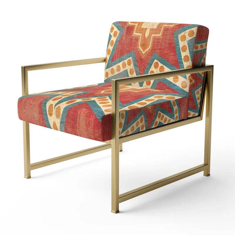 Chaise d'appoint bohème chic rembourrée - Collage de carreaux marocains oranges - Fauteuil