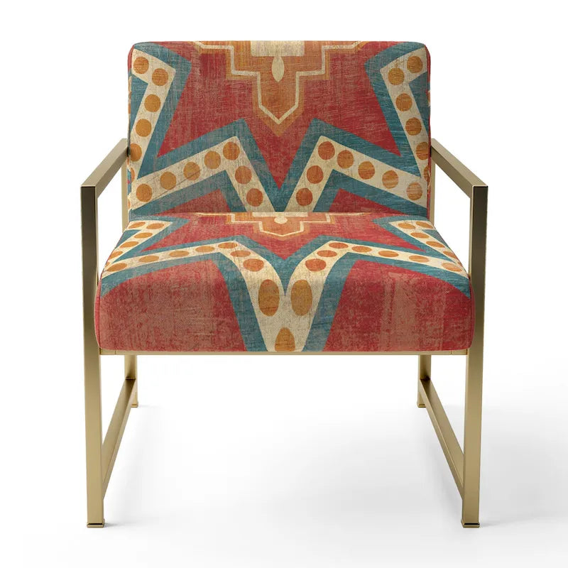 Chaise d'appoint bohème chic rembourrée - Collage de carreaux marocains oranges - Fauteuil