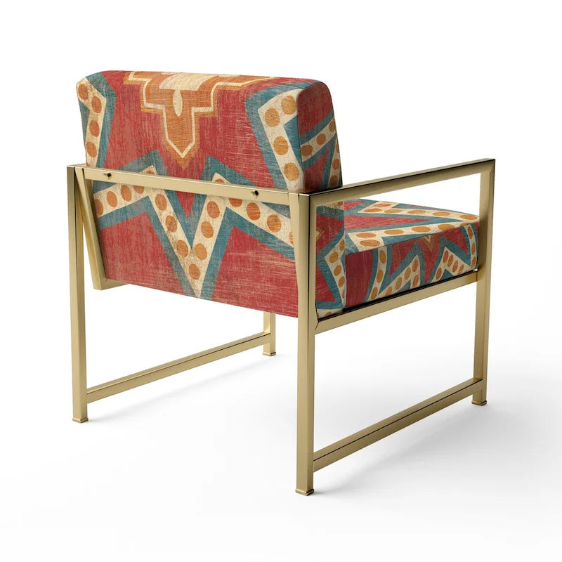 Chaise d'appoint bohème chic rembourrée - Collage de carreaux marocains oranges - Fauteuil