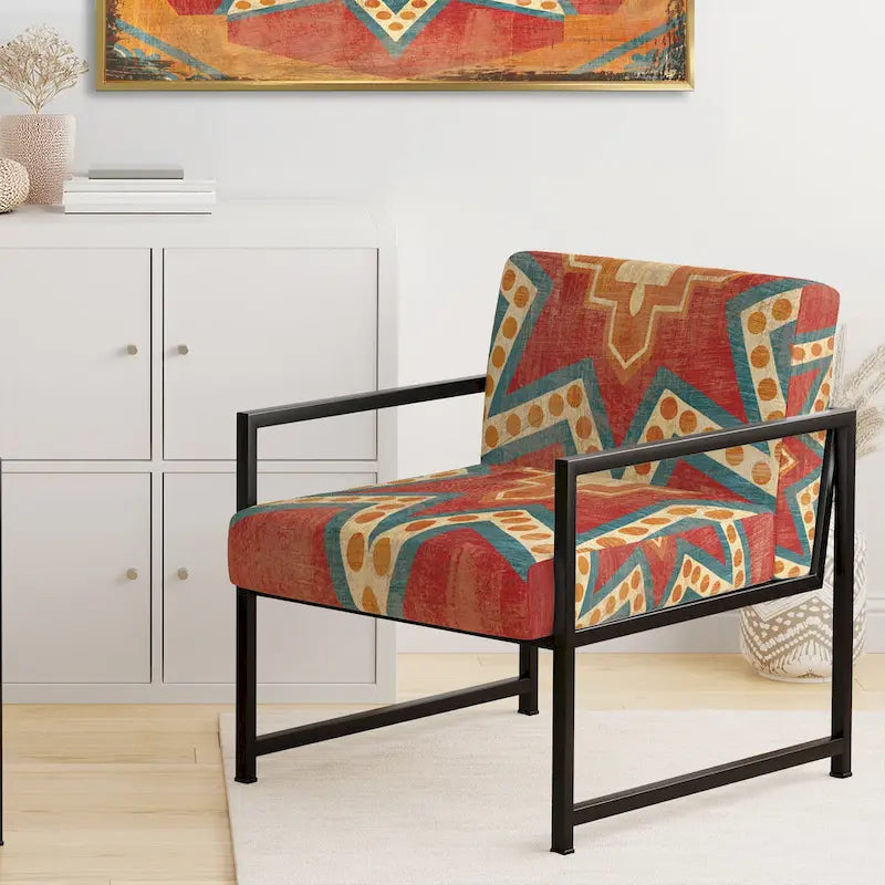 Chaise d'appoint bohème chic rembourrée - Collage de carreaux marocains oranges - Fauteuil