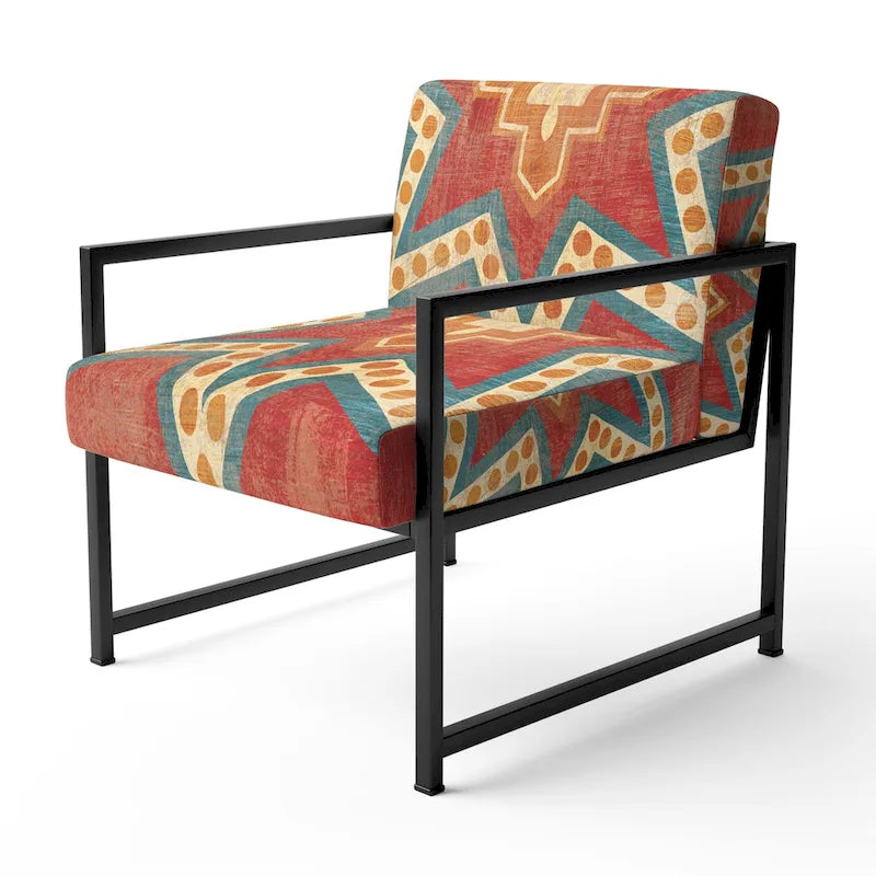 Chaise d'appoint bohème chic rembourrée - Collage de carreaux marocains oranges - Fauteuil
