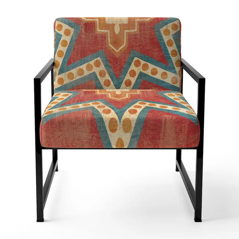 Chaise d'appoint bohème chic rembourrée - Collage de carreaux marocains oranges - Fauteuil