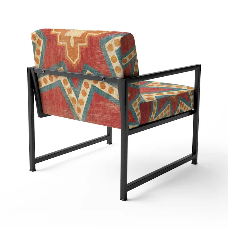 Chaise d'appoint bohème chic rembourrée - Collage de carreaux marocains oranges - Fauteuil