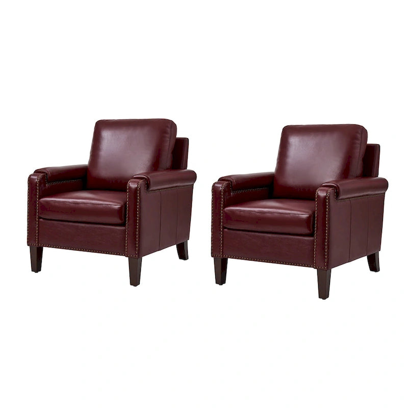Fauteuil en cuir véritable de transition avec coussin amovible et garnitures cloutées – lot de 2