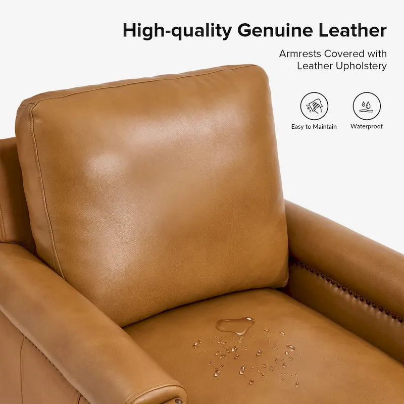Fauteuil en cuir véritable de transition avec coussin amovible et garnitures cloutées – lot de 2
