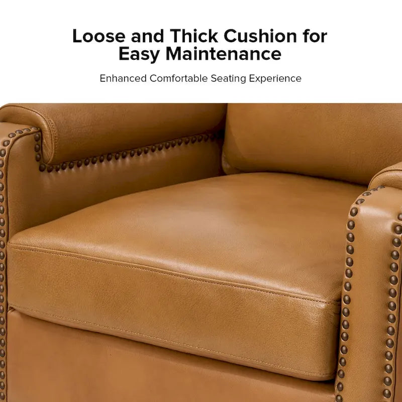 Fauteuil en cuir véritable de transition avec coussin amovible et garnitures cloutées – lot de 2
