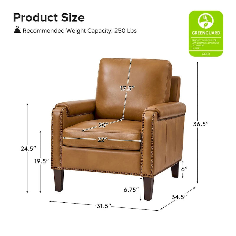 Fauteuil en cuir véritable de transition avec coussin amovible et garnitures cloutées – lot de 2