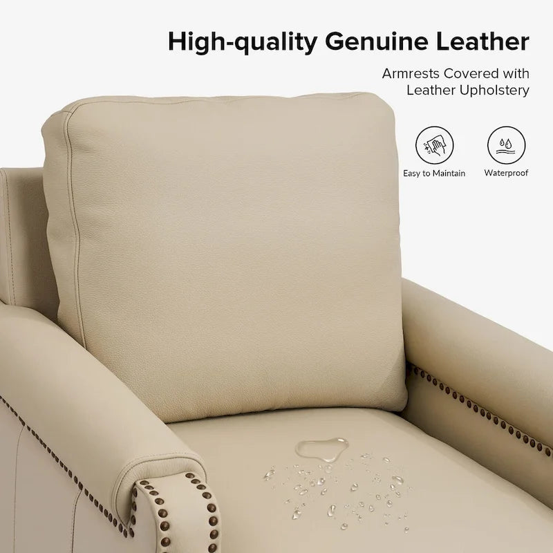 Fauteuil en cuir véritable de transition avec coussin amovible et garnitures cloutées – lot de 2