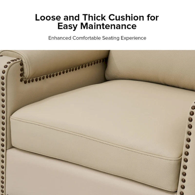 Fauteuil en cuir véritable de transition avec coussin amovible et garnitures cloutées – lot de 2