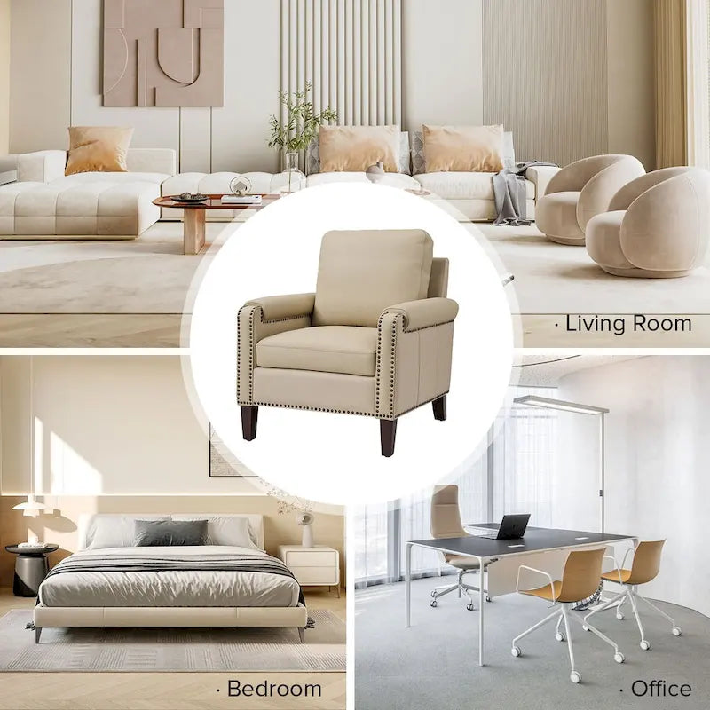 Fauteuil en cuir véritable de transition avec coussin amovible et garnitures cloutées – lot de 2