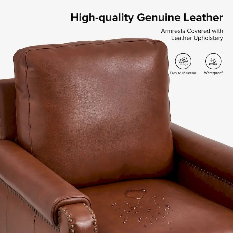 Fauteuil en cuir véritable de transition avec coussin amovible et garnitures cloutées – lot de 2