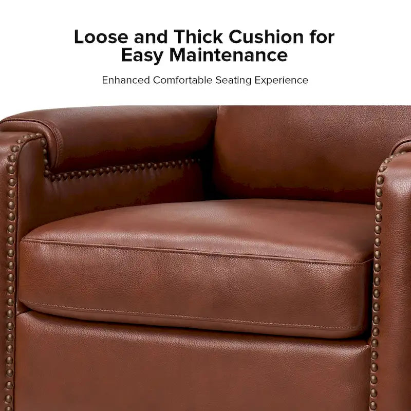 Fauteuil en cuir véritable de transition avec coussin amovible et garnitures cloutées – lot de 2