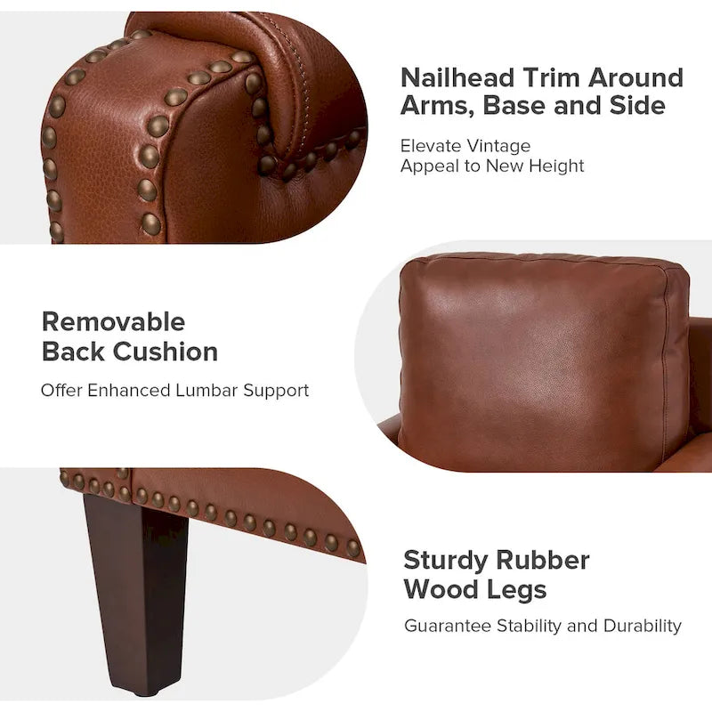 Fauteuil en cuir véritable de transition avec coussin amovible et garnitures cloutées – lot de 2