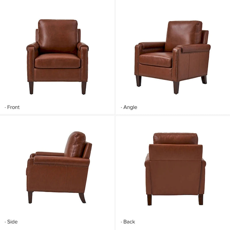 Fauteuil en cuir véritable de transition avec coussin amovible et garnitures cloutées – lot de 2