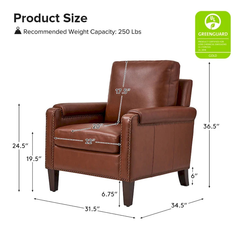 Fauteuil en cuir véritable de transition avec coussin amovible et garnitures cloutées – lot de 2
