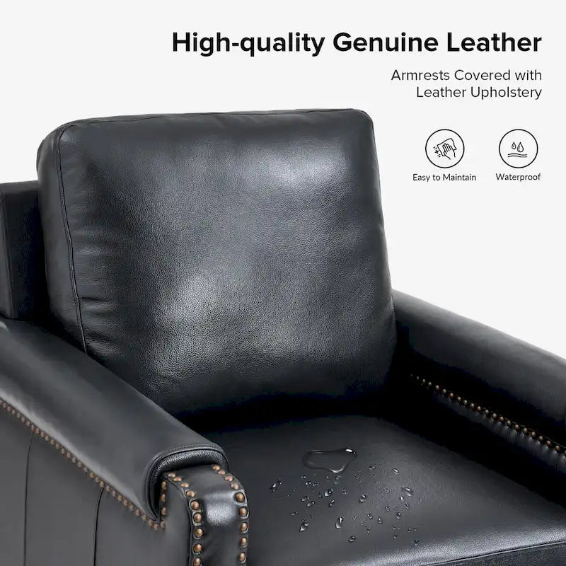 Fauteuil en cuir véritable de transition avec coussin amovible et garnitures cloutées – lot de 2