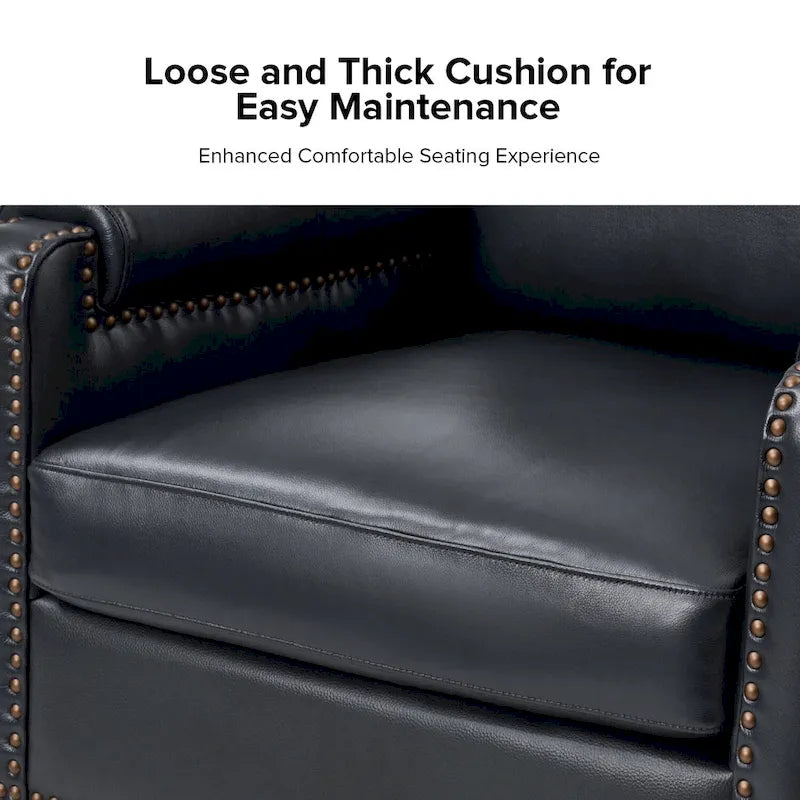 Fauteuil en cuir véritable de transition avec coussin amovible et garnitures cloutées – lot de 2